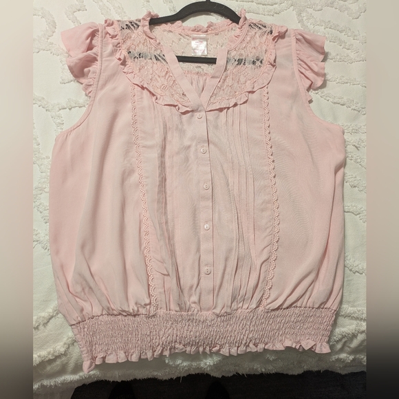 No Boundaries Light Pink Ruffle Lace Blouse - Picture 2 of 5